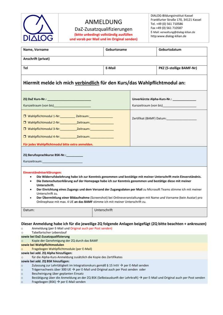Zusatzqualifikation BSK (BAMF) - DIALOG-Bildungsinstitut Kassel